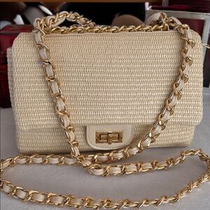 Elegant Cream and Gold Chain Women Bag